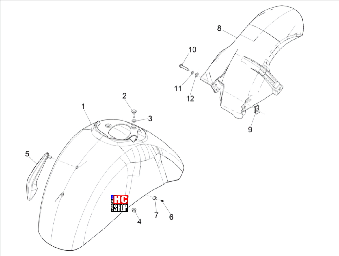 VESPA GTS 300 E5 Fahrgestell Radgehäuse Radkotflügel