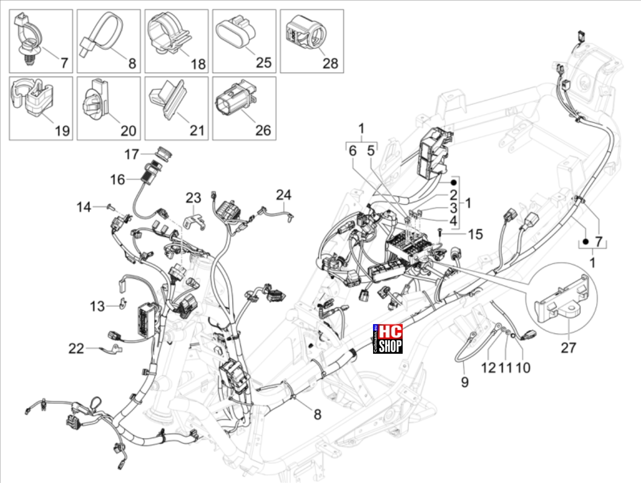 Piaggio MP3 400 hpe RST Classic-Sport Elektrische Anlage Hauptkabelbaum