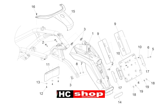 Piaggio Beverly 350 E4 Sport Touring Fahrgestell Hinterabdeckung