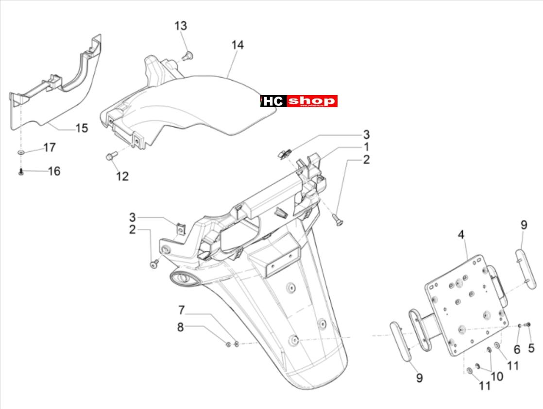 Piaggio MP3 500 Maxi Sport Business ABS -Fahrgestell-Karosserie -Hinterradabdeckung-Kotflügellappen