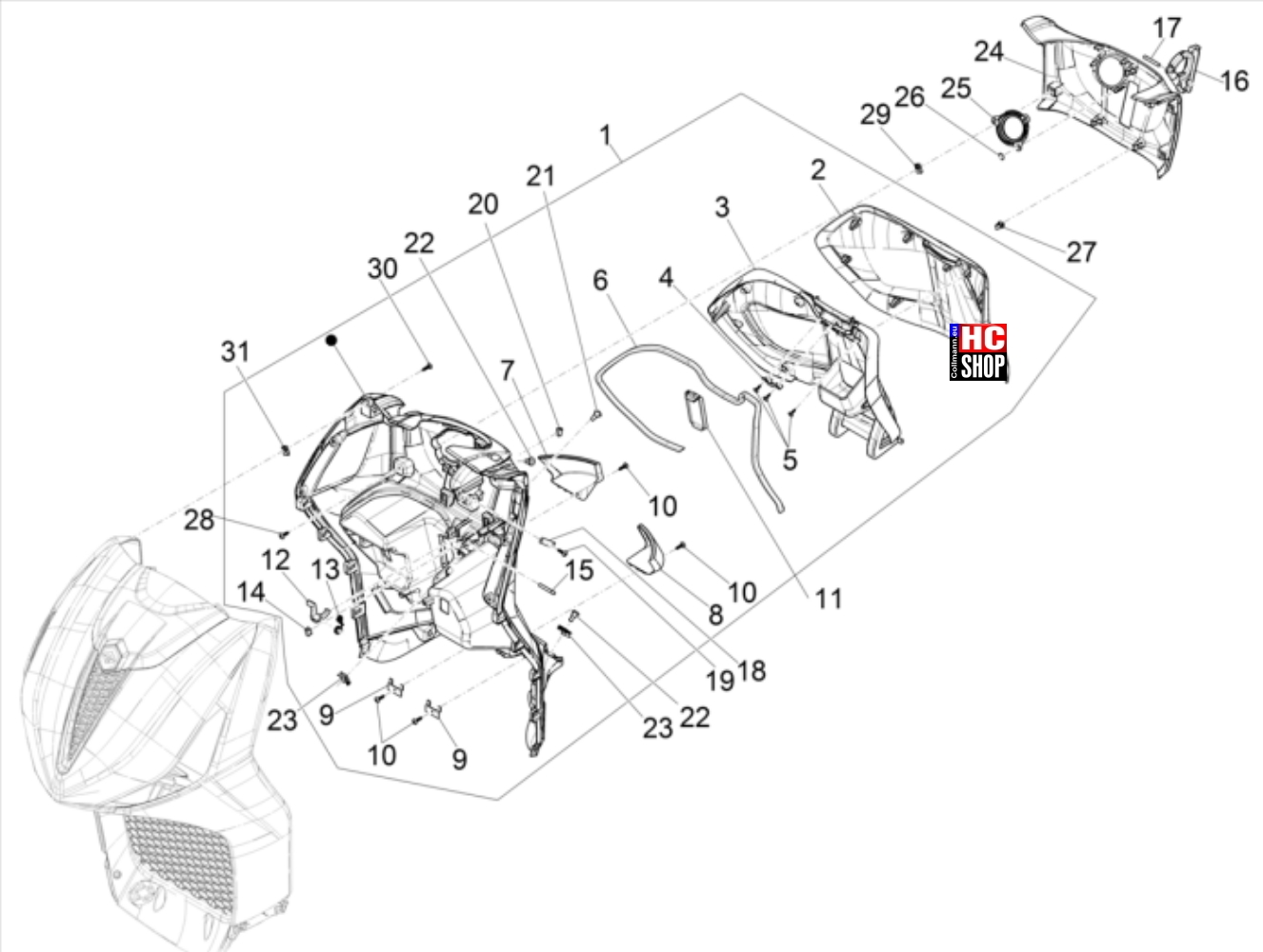 Beverly 300 HPE E5 - Fahrgestell - Vorderes Handschuhfach
