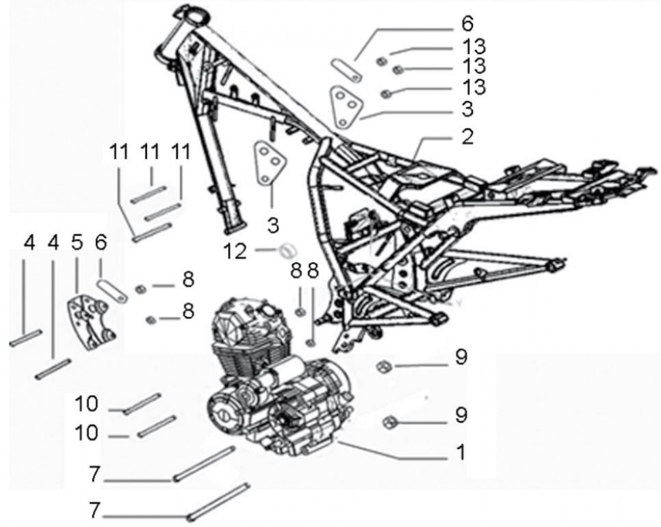 Explosionszeichnung Derbi ETX 150 / STX 150 Motor