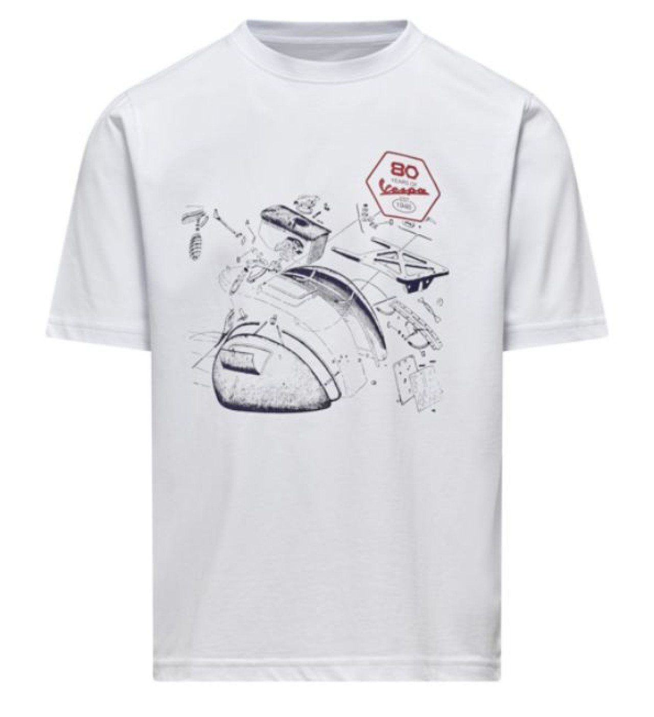 Vespa T-Shirt Vespa 80th Skizze aus Baumwolle in Weiß