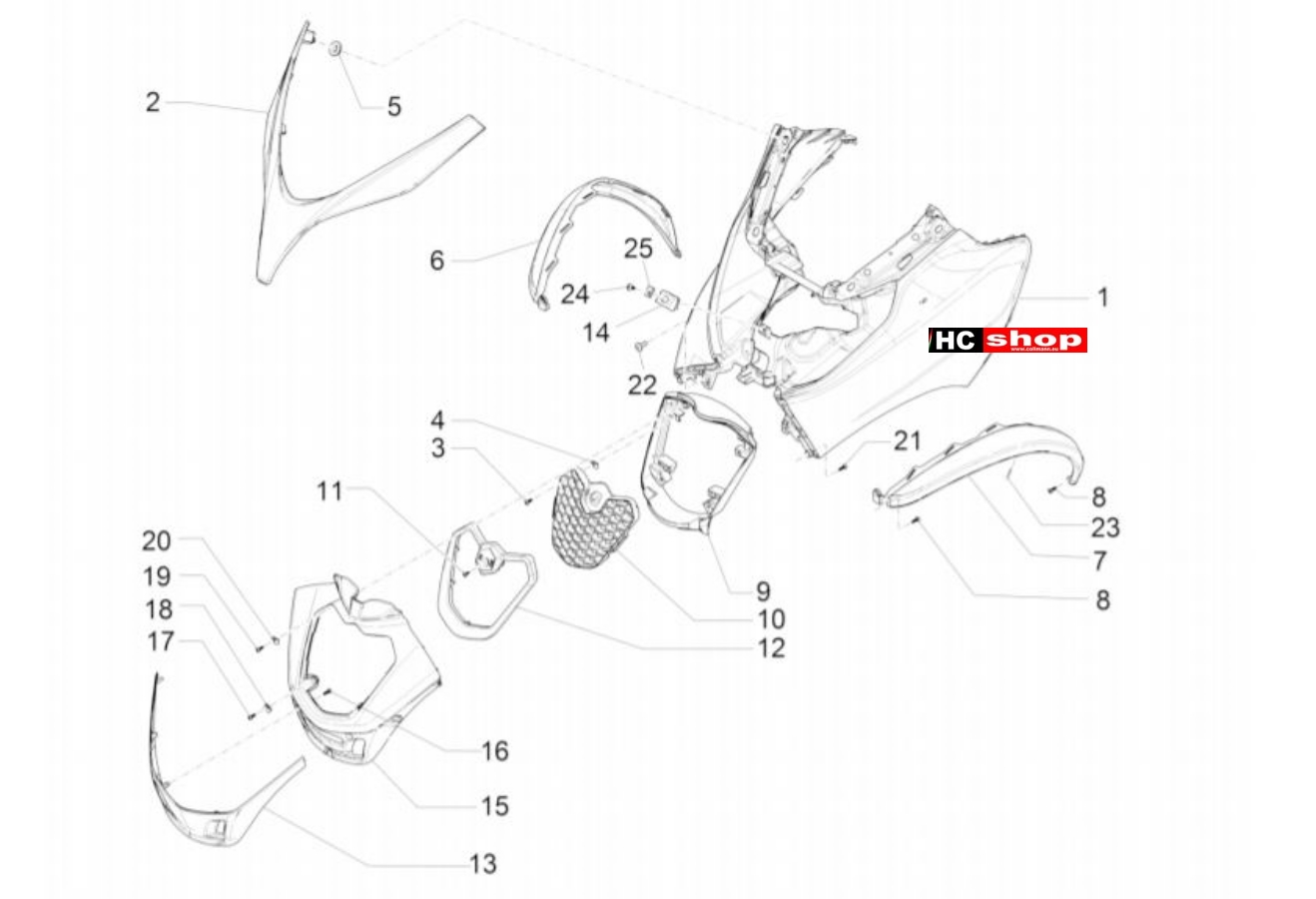 Piaggio MP3 350 Sport E4 ABS Fahrgestell Frontschild