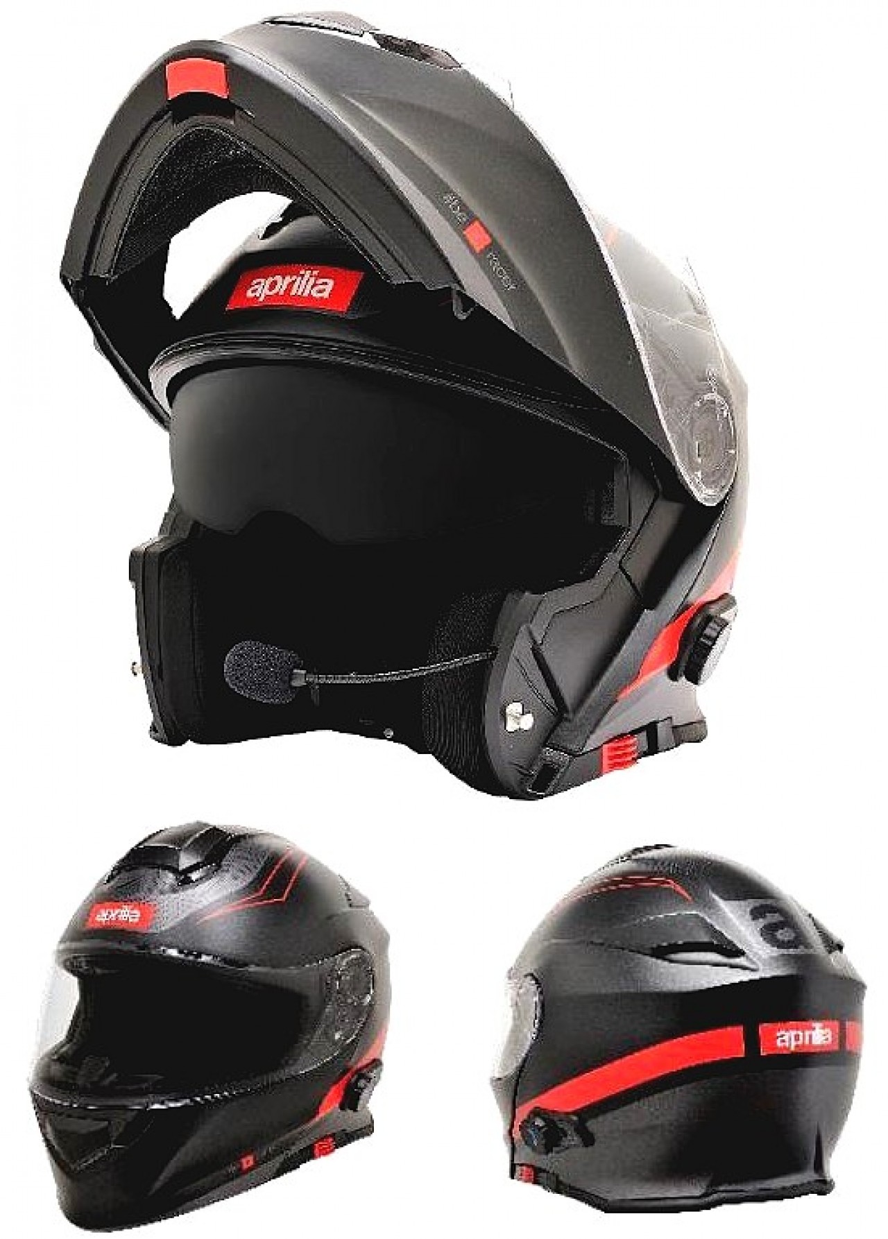 Aprilia Klapphelm mit Bluetooth schwarz-rot-silber ECE 22.05