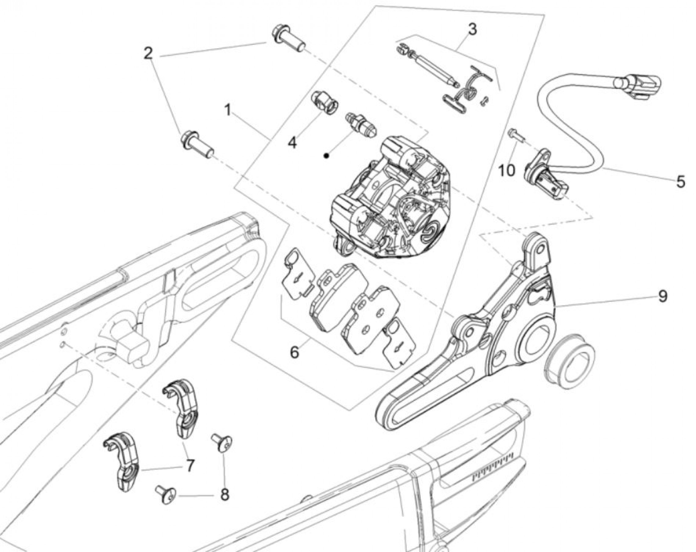 Explosionszeichnung Aprilia RSV4 1100 E5 u. a. Bremsanlage hinten (2021–2026)