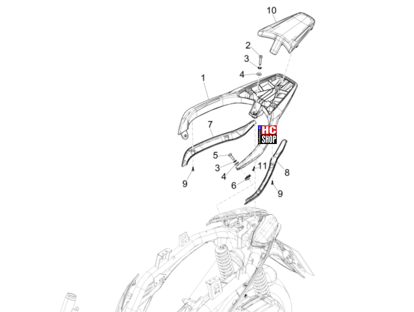 Piaggio Medley 125 E5 Fahrgestell Hinterer Gepäckträger