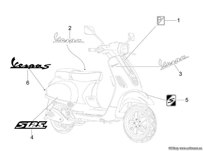 Vespa Abziehb. + Schilder S 125 4T