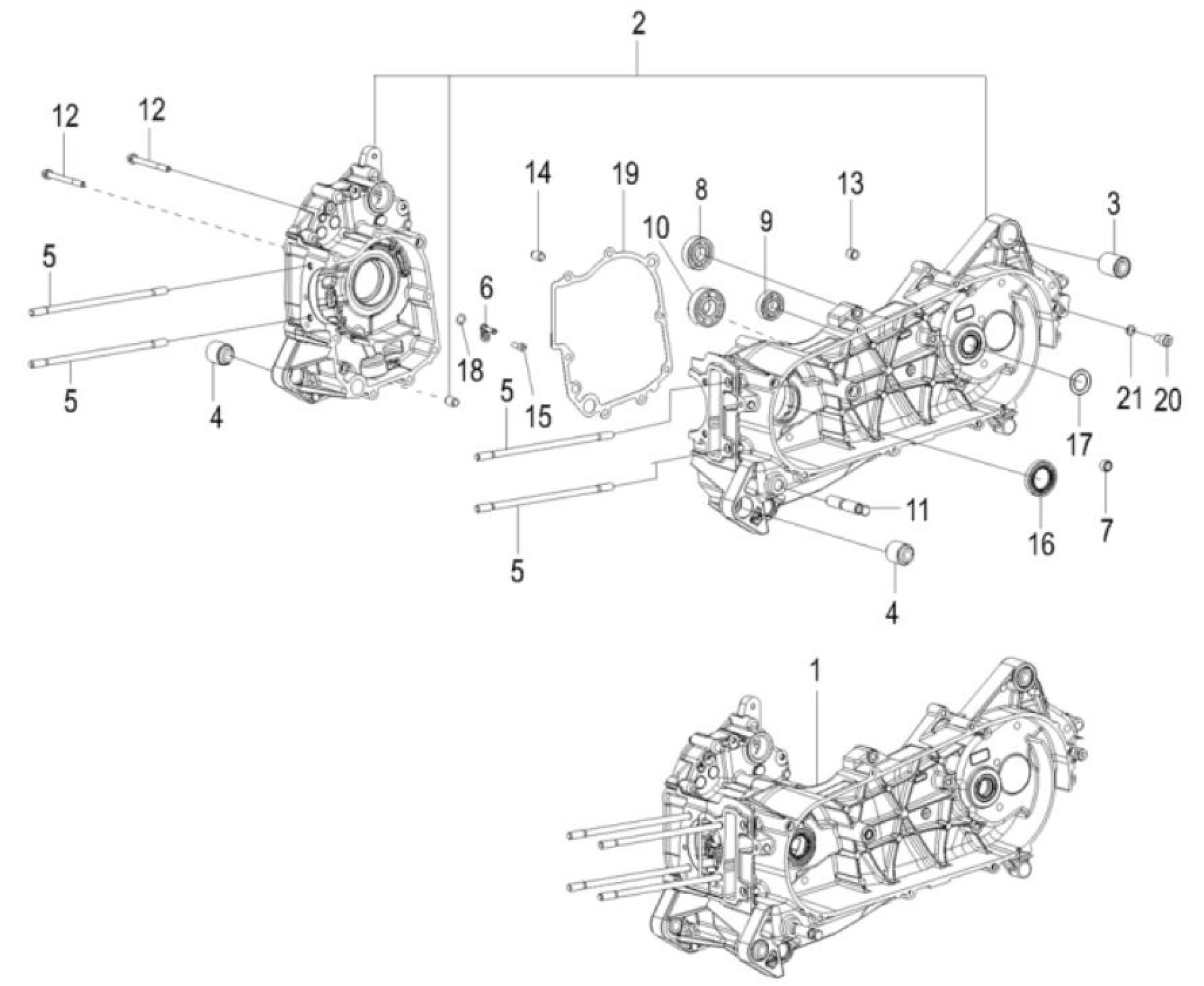 Explosionszeichnung Aprilia SR Motard 160 / SXR 160 Kurbelgehäuse