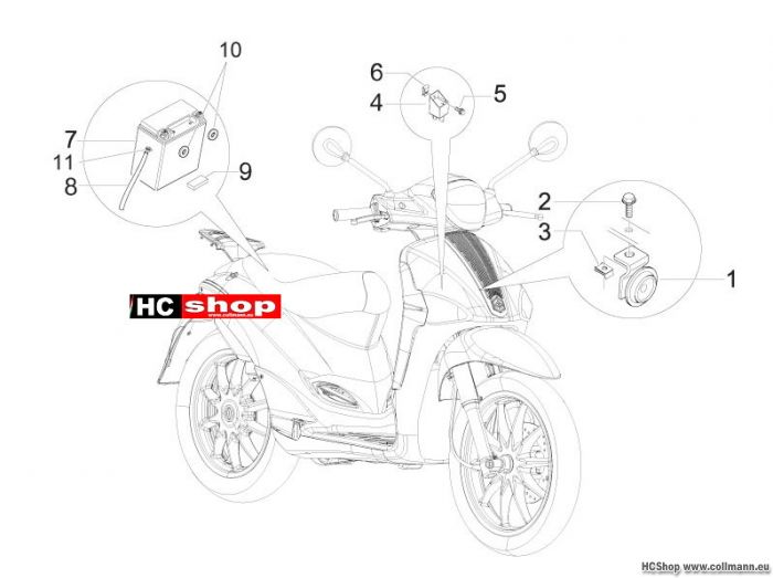 Piaggio Liberty 50 Fernschalteren - Batterie - Hupe