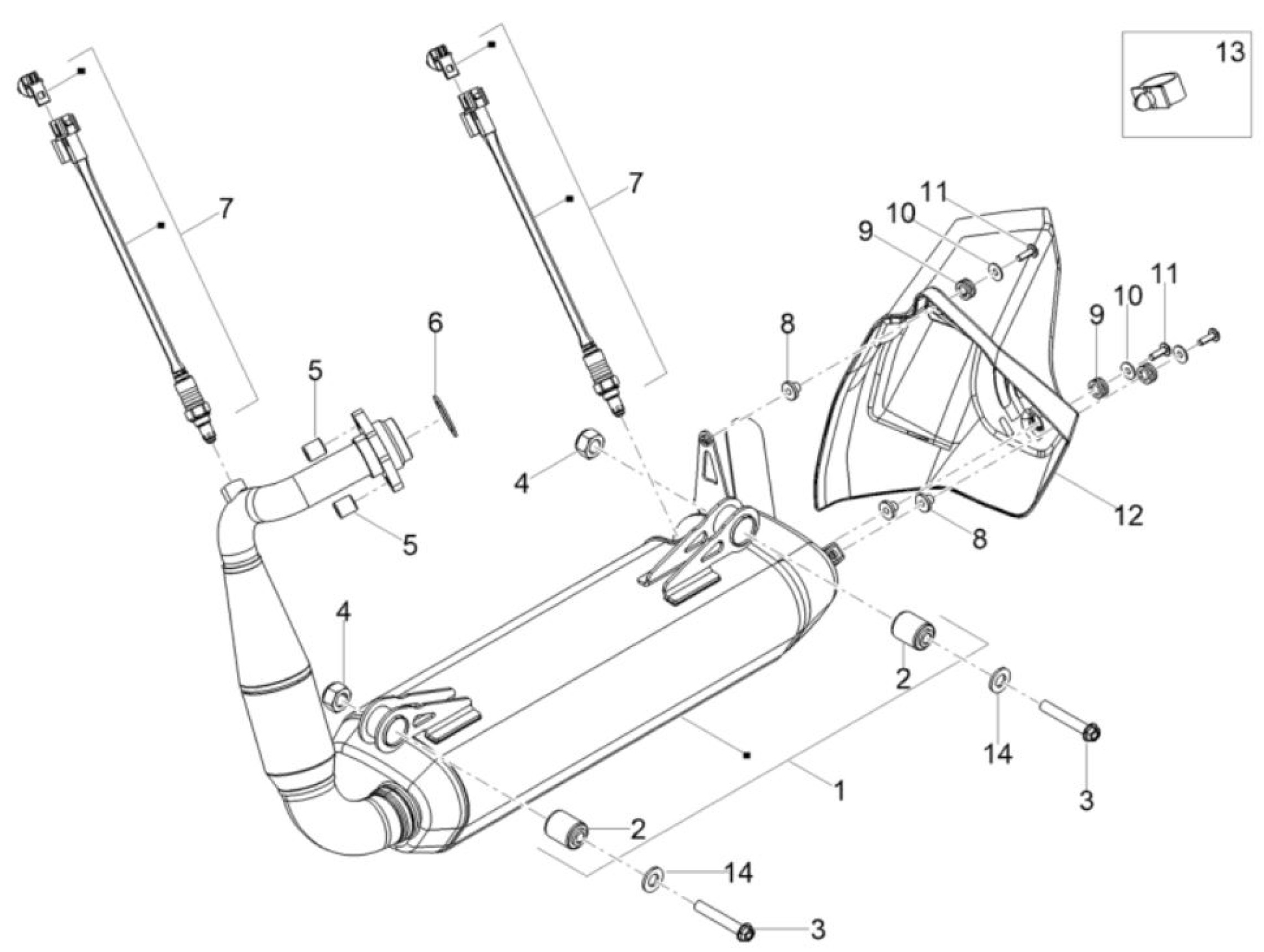 Explosionszeichnung Aprilia RS 125 E5+ / Tuono 125 E5+ Auspuff