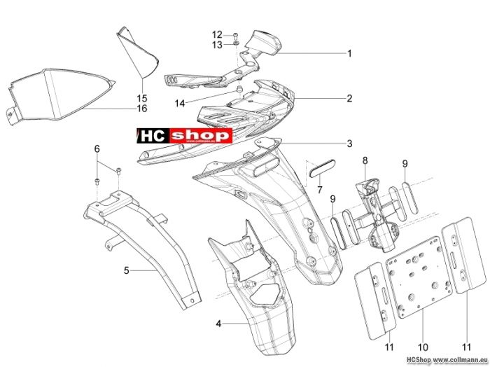 Piaggio Hinterabdeckung - Kotflügellappen TPH 125