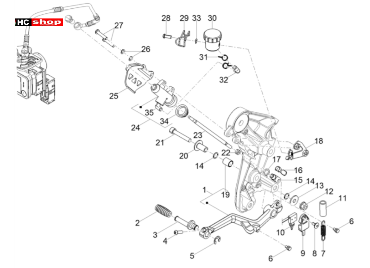 Moto Guzzi V85 TT E5 Bremsanlage Hinterradbremspumpe