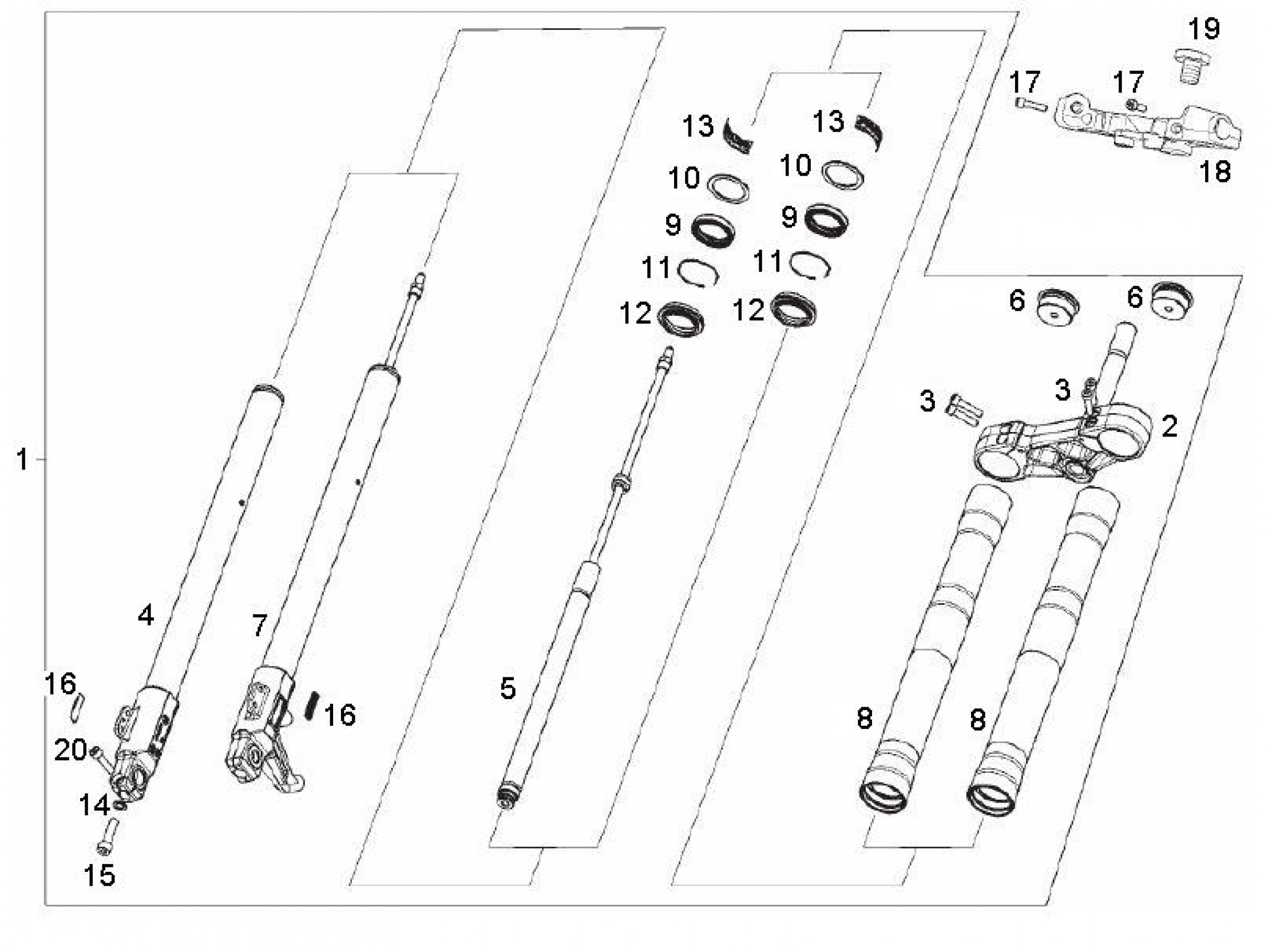 Explosionszeichnung Derbi GPR 125 4T 4V / GPR 50 Vorderradgabel
