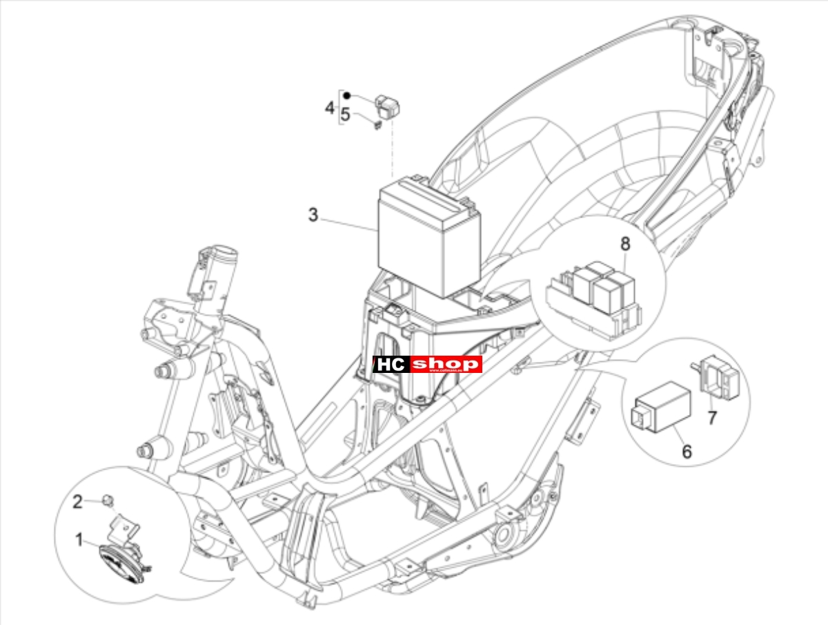 PIAGGIO MP3 300 HPE - 300 HPE SPORT ELEKTRISCHE ANLAGE Fernschalteren - Batterie - Hupe