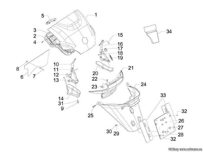 Piaggio Hinterabdeckung - Kotflügellappen MP3 125 Ibrido
