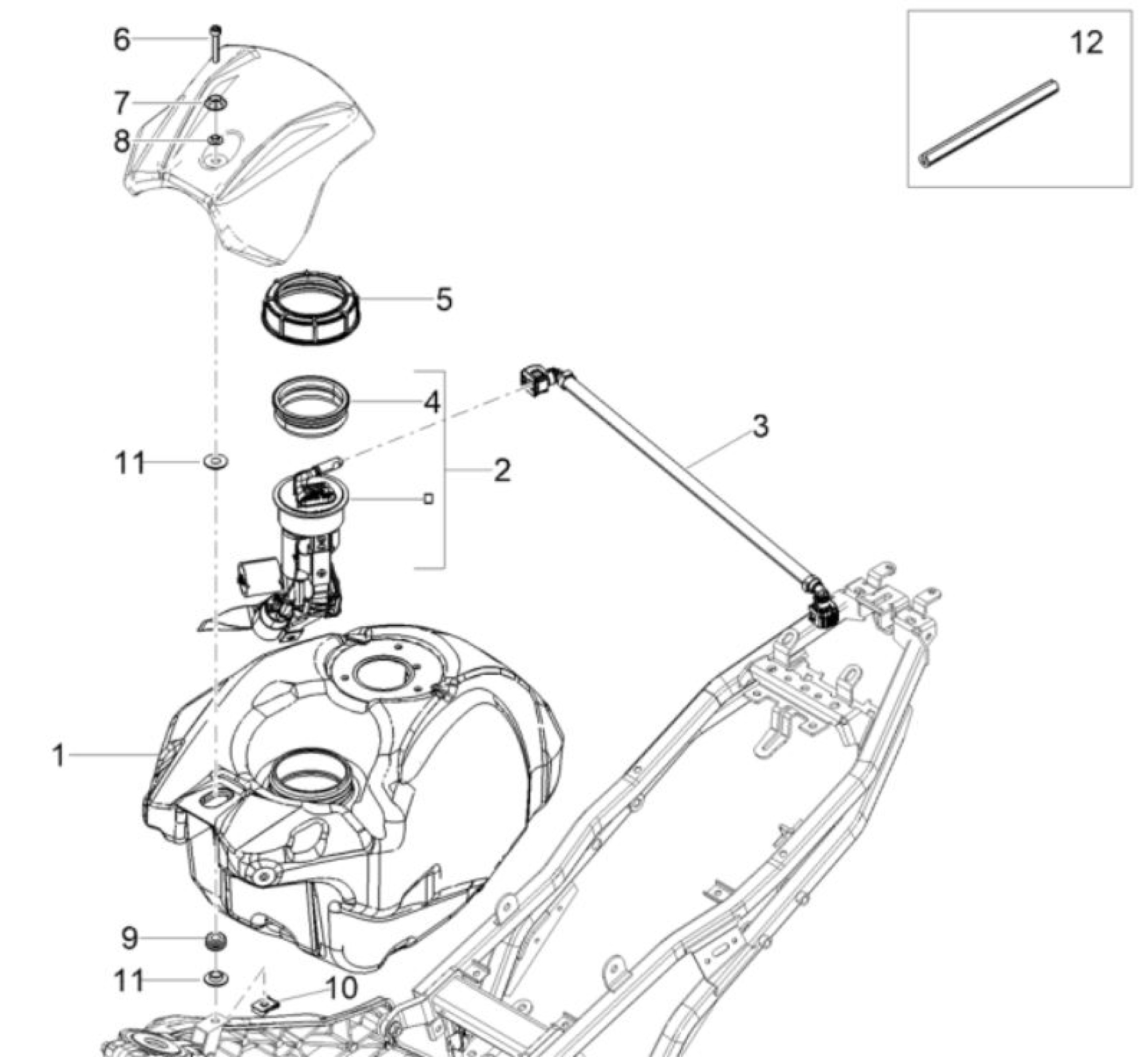Explosionszeichnung Aprilia RS 125 E5+ / Tuono 125 E5+ Kraftstofftank