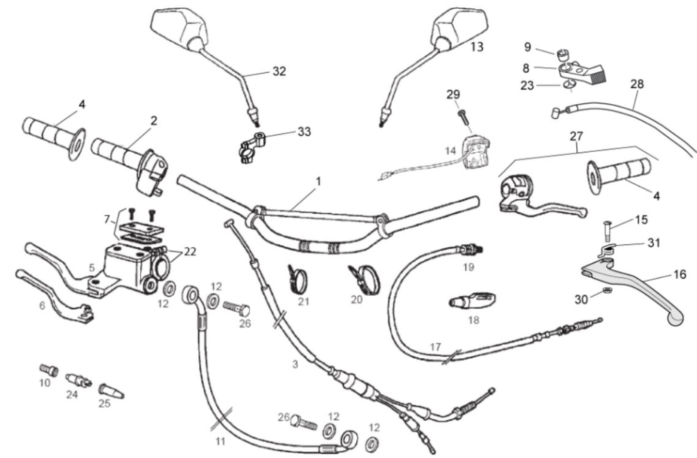 Explosionszeichnung Derbi Senda DRD 50 R / Senda DRD 50 SM Lenker (2010–2013)