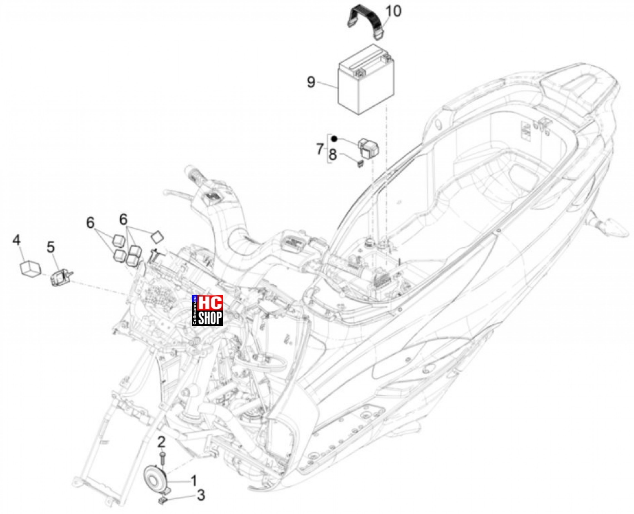 Piaggio MP3 400 HPE E5  Elektrische Anlage - Fernschalteren-Batterie-Hupe