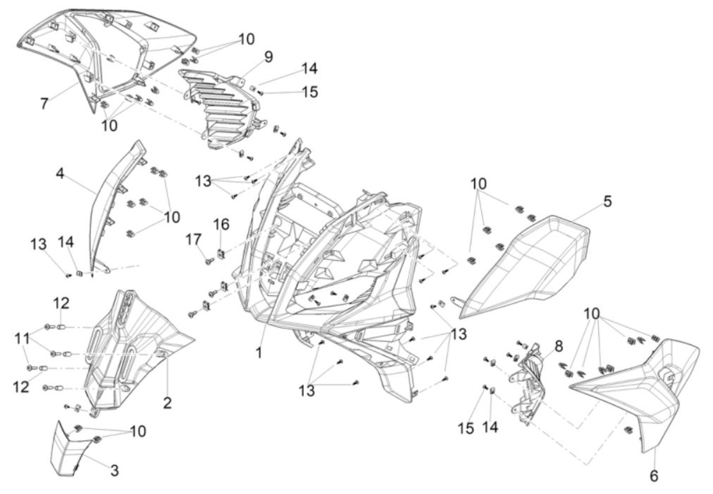 Explosionszeichnung Aprilia SR GT 400 E5+ Frontschild (Var. 1)