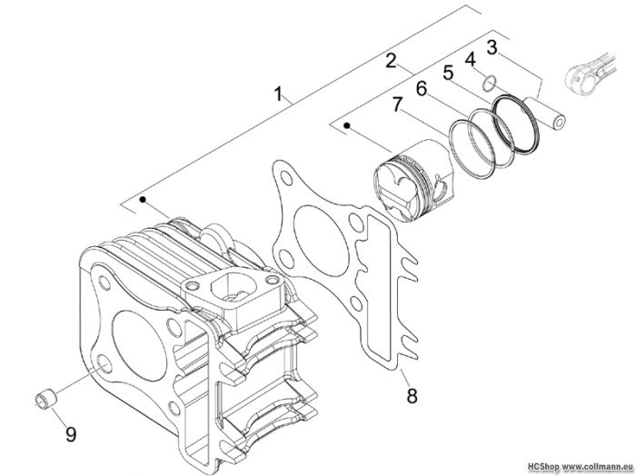 Vespa Einheit Zylinder-Kolben-Kolbenbolzen S 50 4T-4V