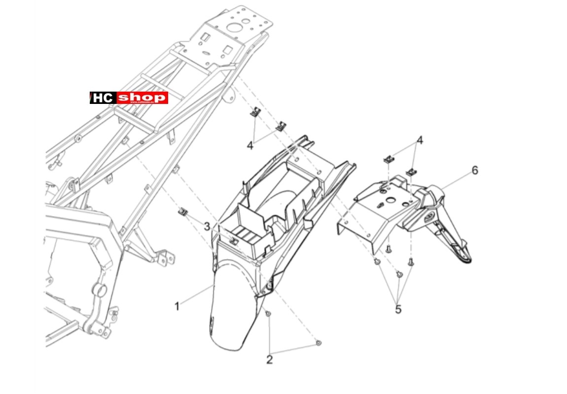 Aprilia RX 50 E4 - Aufbau Hinteres Schutzblech