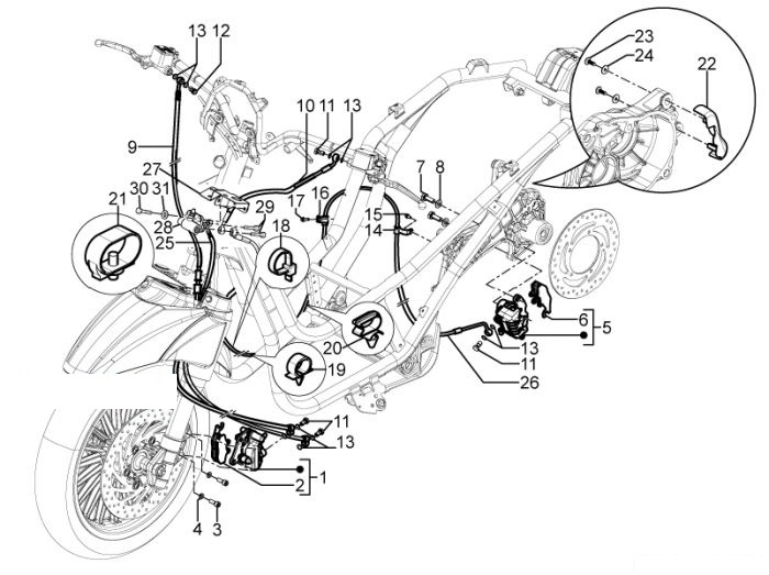 Piaggio Bremschlauchen - Bremszangen Beverly 350 – Schelle