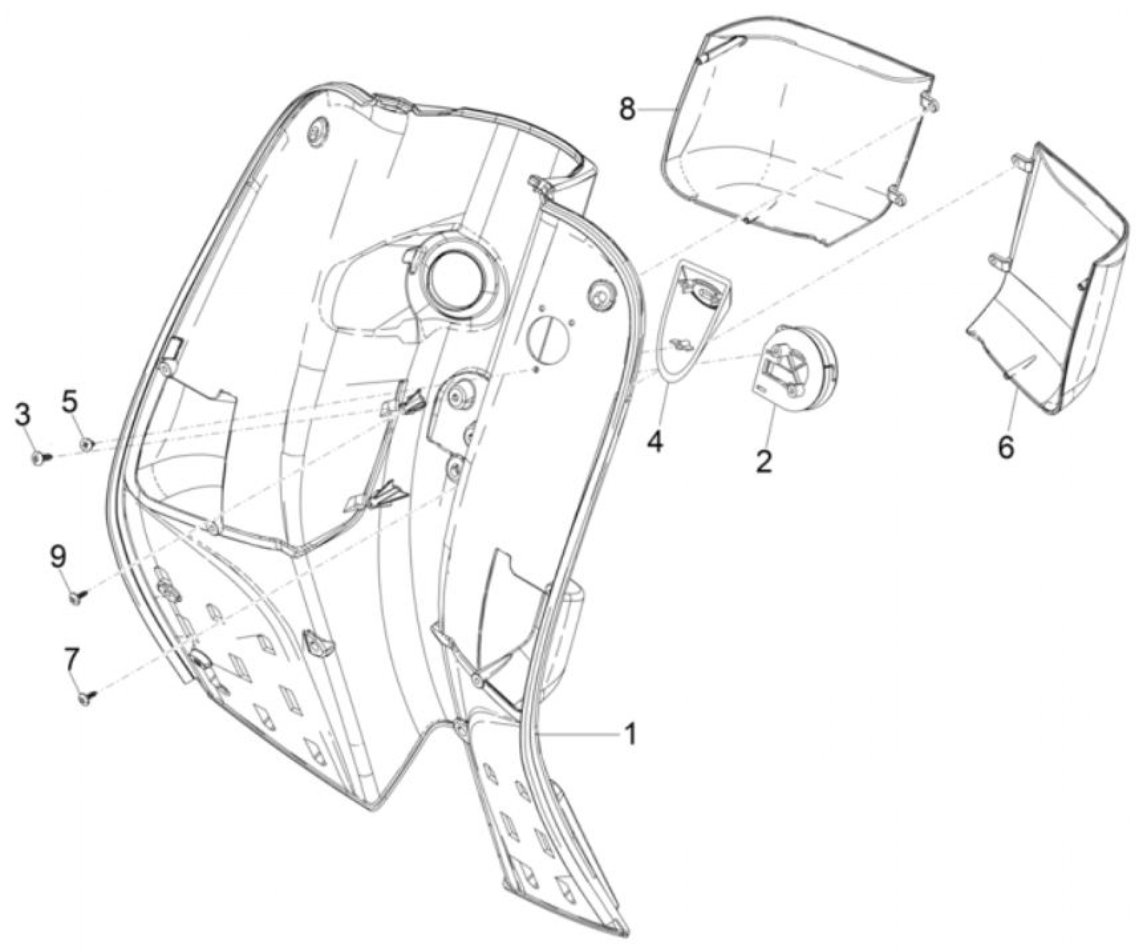 Explosionszeichnung Vespa SXL 150 Beinschild innen (2020–2021)