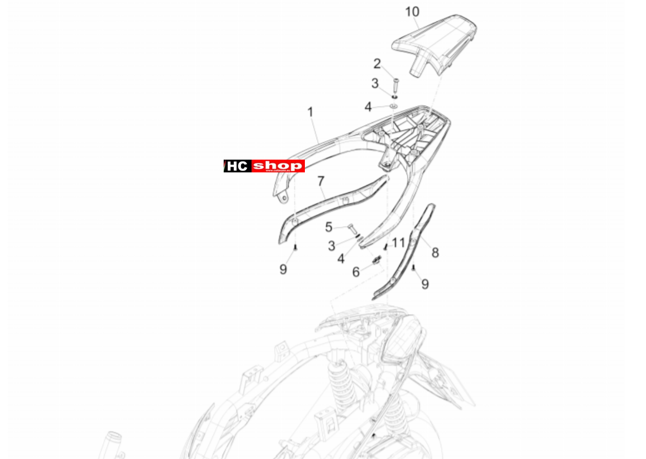 Piaggio Medley 125 4T IE ABS E4 Fahrgestell Hinterer Gepäckträger