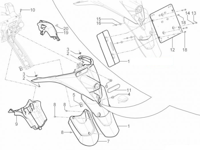 Piaggio MP3 YOUrban 300ie Sport Hinterabdeckung - Kotflüge