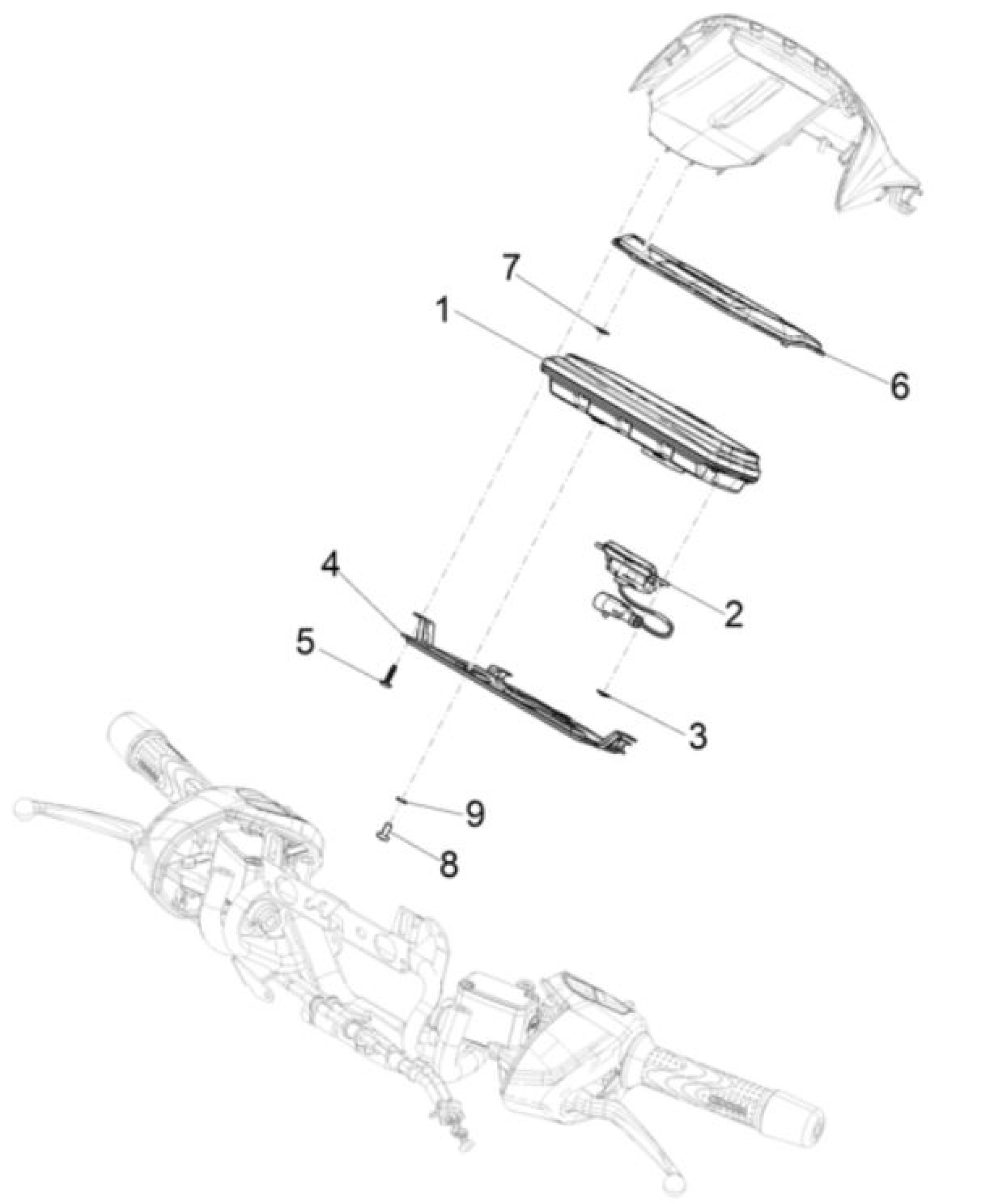 Explosionszeichnung Piaggio Beverly 300 HPE E5 / Beverly 400 HPE E5 Cockpitinstrumente (2021–2024, Var. 2)