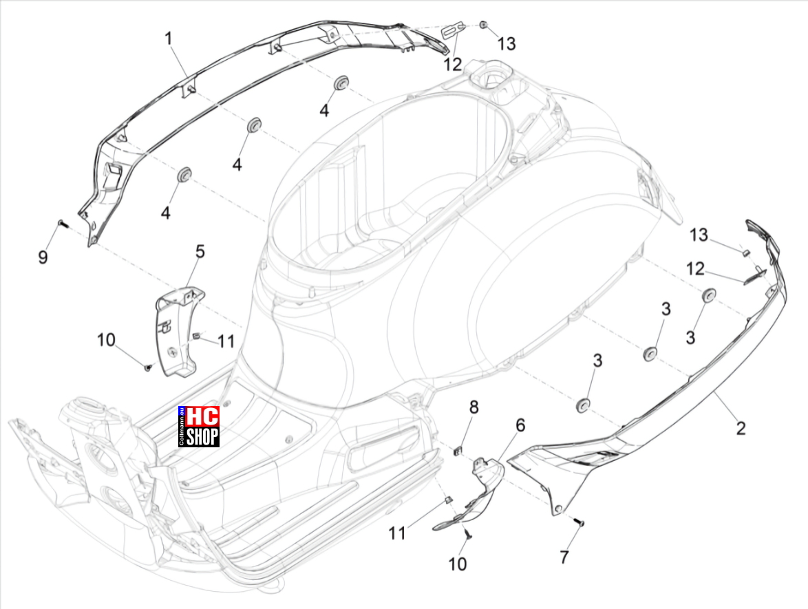 Vespa GTS 300 E5 Fahrgestell Seitenabdeckung - Spoiler