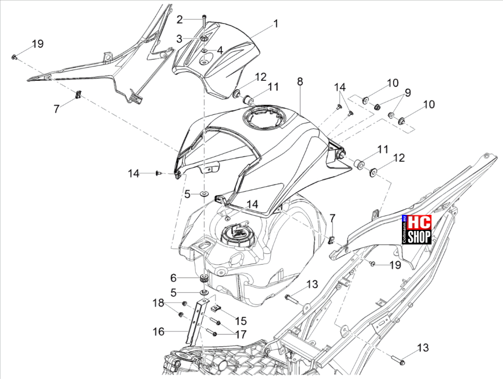 Aprilia RS 125 Replica ABS E5 Aufbau Tankabdeckung