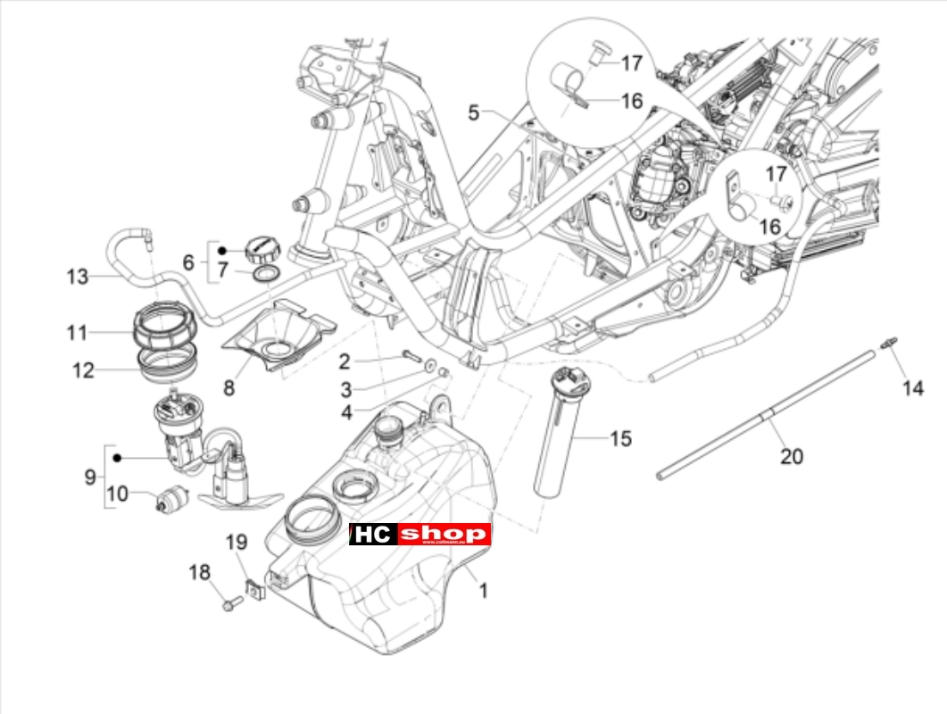 PIAGGIO MP3 300 HPE - 300 HPE SPORT Fahrgestell - Karosserien Benzintank