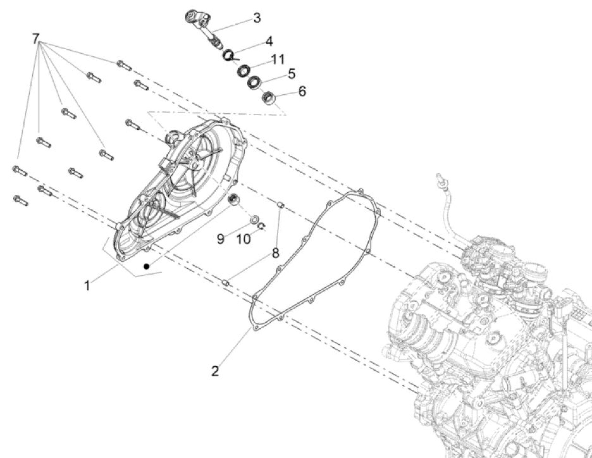 Explosionszeichnung Aprilia RS 457 8V / Tuono 457 E5+ Kupplungsdeckel