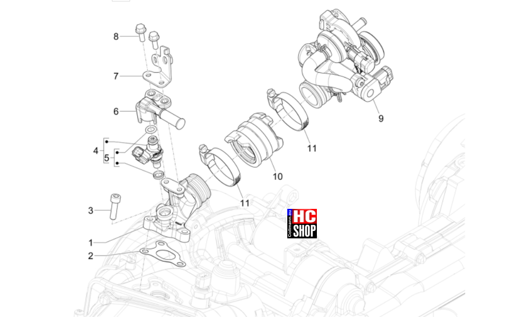 Vespa Primavera 50 TECH E5 - Motor - Drosselkörper-Einsprtzdüse-Ansaugstutzen