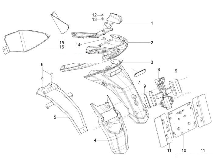 Piaggio Hinterabdeckung - Kotflügellappen TPH 125