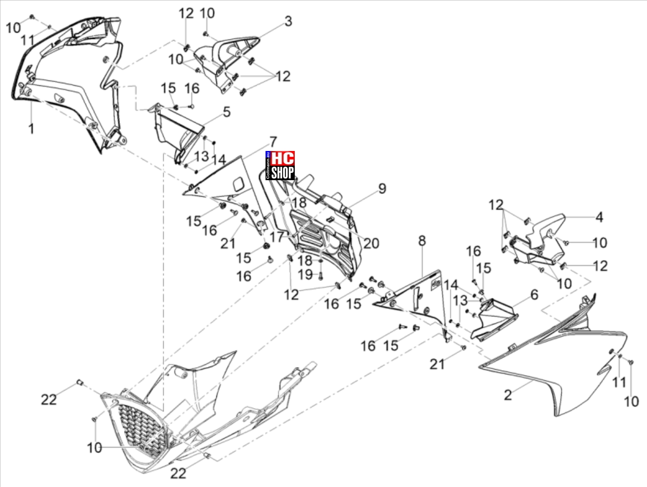 Aprilia RS 125 ABS E5 - Aufbau - Seitenverkleidung