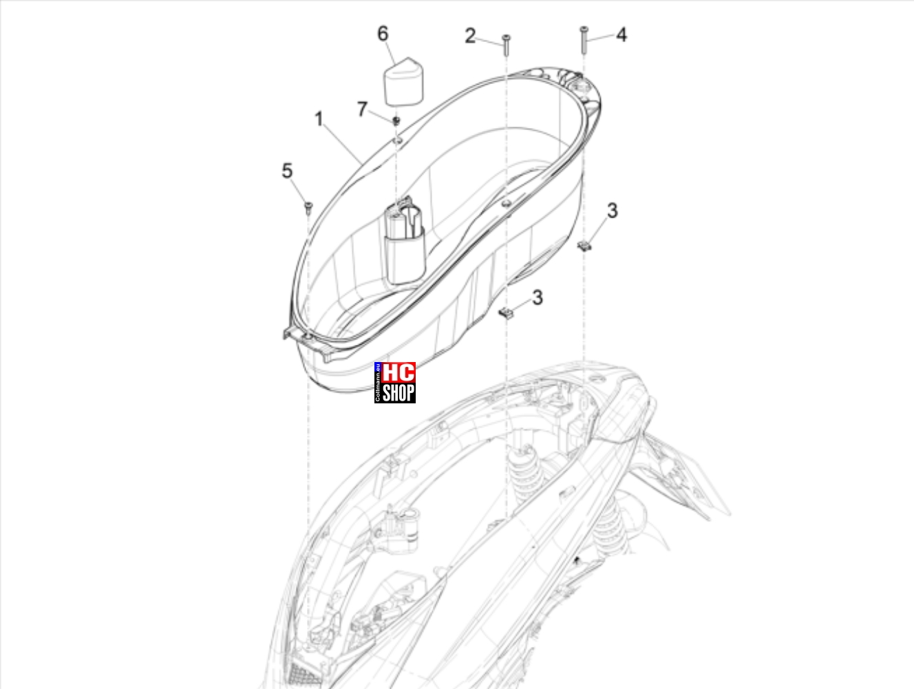 Piaggio Medley 125 E5 Fahrgestell Schutzhelmgehäuse - Untersitz