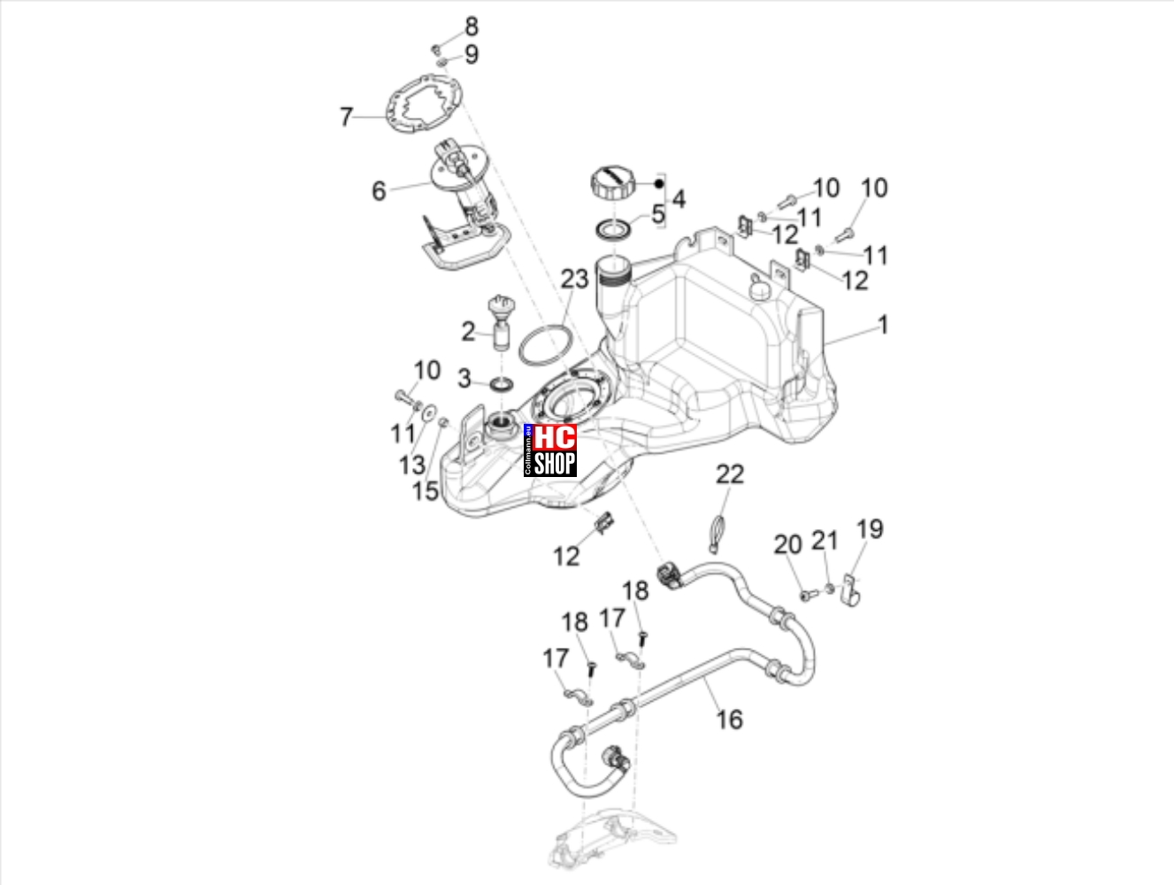 Piaggio ZIP 50 4T E5 Fahrgestell Benzintank