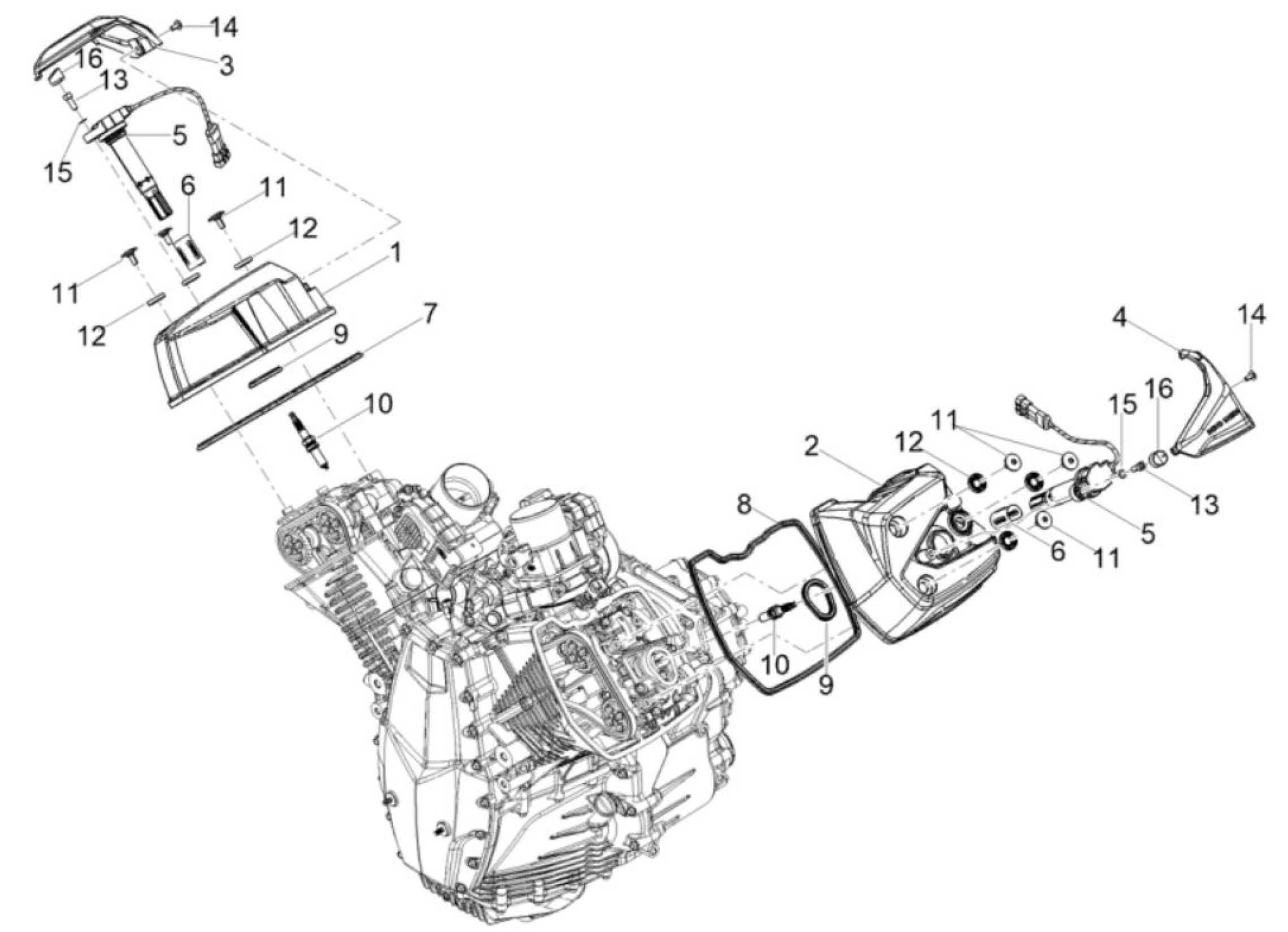 Explosionszeichnung Moto Guzzi Stelvio E5+ / V100 Mandello Zylinderkopfabdeckungen (2026)
