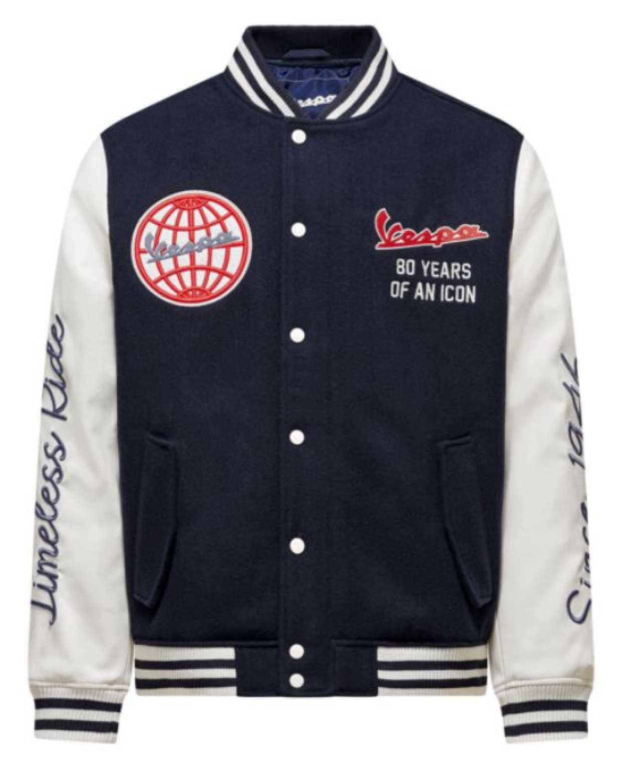 Vespa College-Jacke blau-beige-rot, Jubiläum Vespa 80th