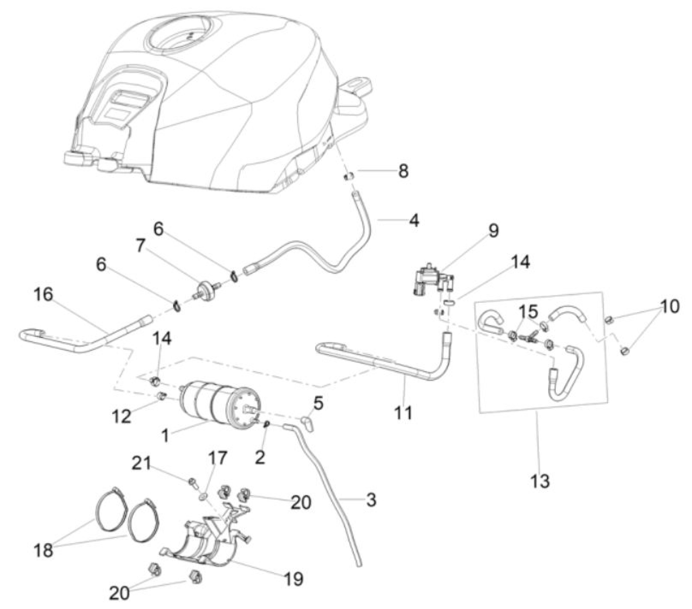 Explosionszeichnung Aprilia RS 660 E5+ / RS 660 Factory E5+ / Tuono 660 Benzindampfrückführung