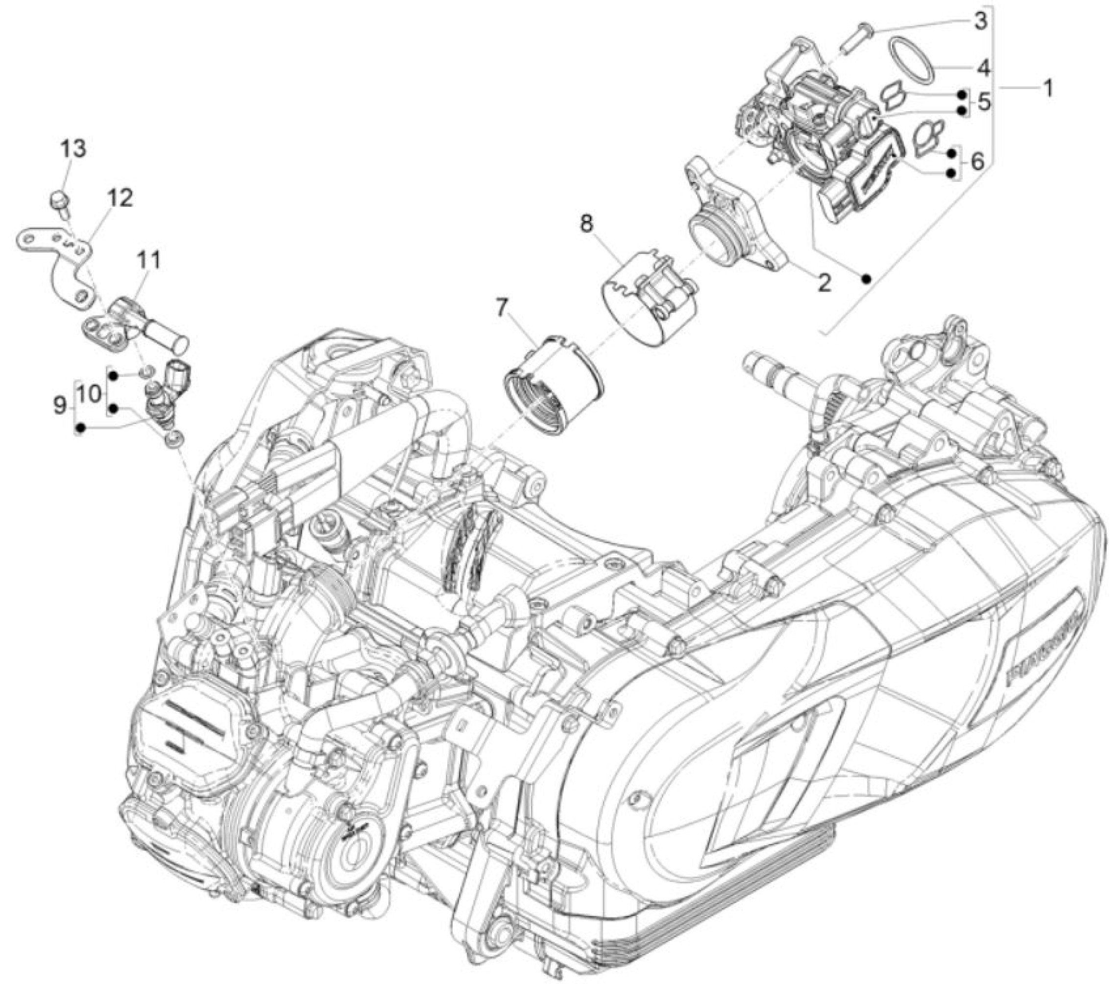 Explosionszeichnung Aprilia SR GT 125 / SR GT 200 Drosselklappengehäuse (2024–2025)