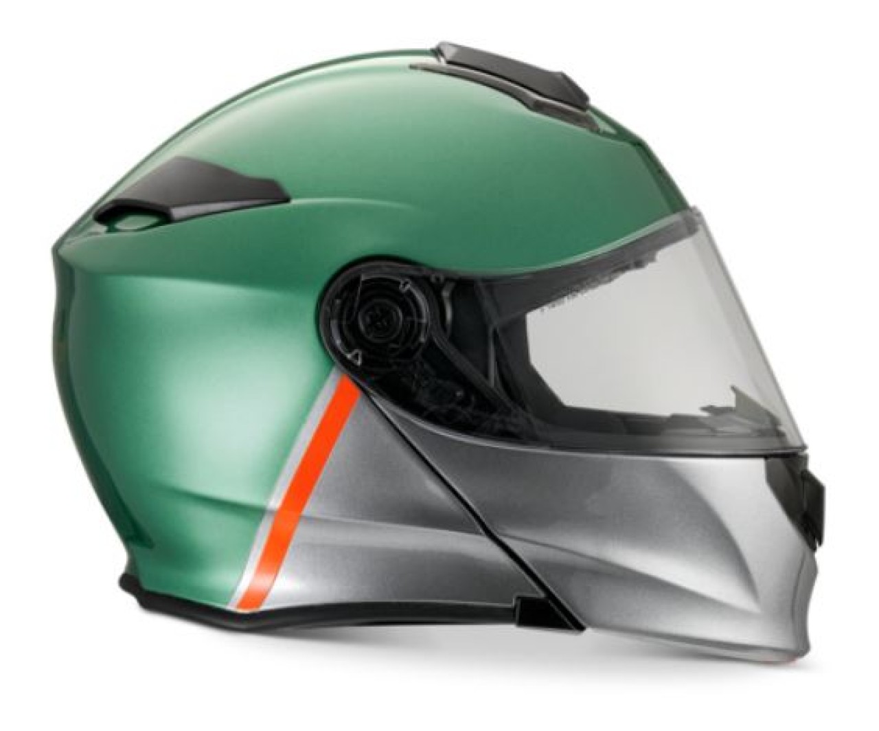 Moto Guzzi Klapphelm mit Bluetooth, grün-silber glänzend, ECE 22.06