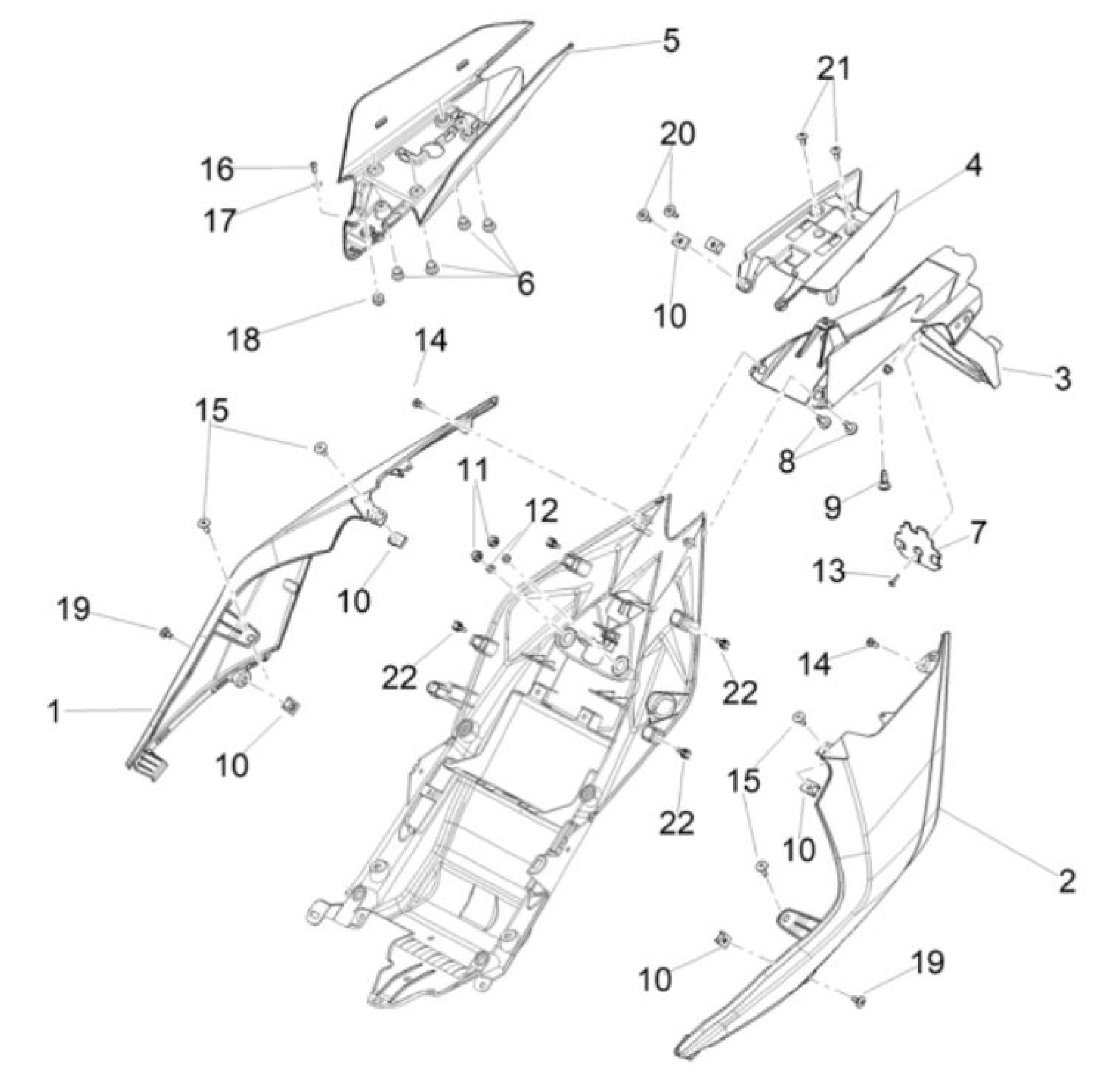 Explosionszeichnung Aprilia RSV4 1100 Factory E5+ / Tuono V4 1100 Factory E5+ Seitenverkleidungen (2025)