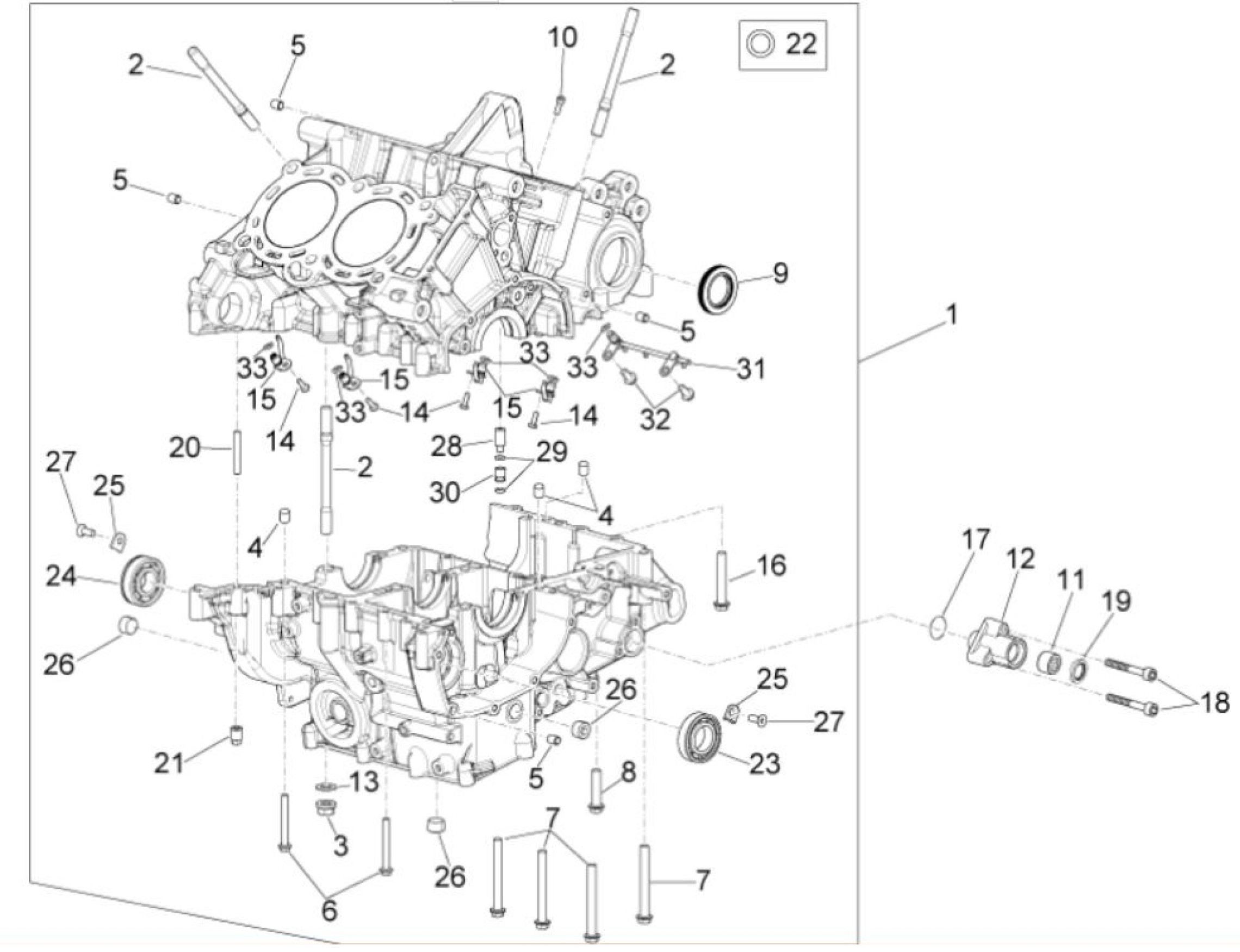 Explosionszeichnung Aprilia RSV4 1100 E5+ / RSV4 1100 Factory E5+ Kurbelgehäuse