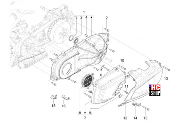 Vespa GTS 310 E5+ Classic-Super-Super Sport - Motor - Kurbelwellendeckel-Kühlung Kurbelgehäuse