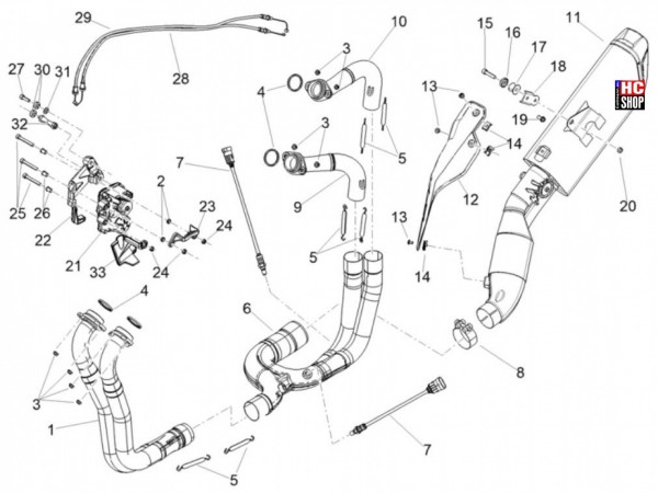Aprilia Tuono V4 Factory 1100 E5 - Motor - Auspuffrohr