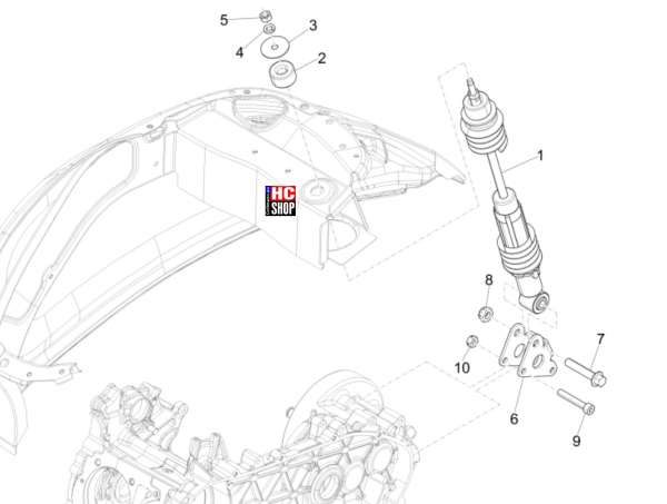 Vespa Primavera 125 E5 Radaufhängung Hintere Radaufhängung - Stoßdämpfer